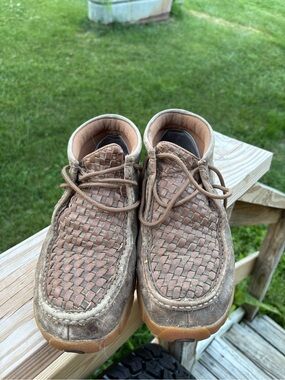 Men's Brown Woven Leather Twisted X Moccasins Casual Lace-Up Shoe
